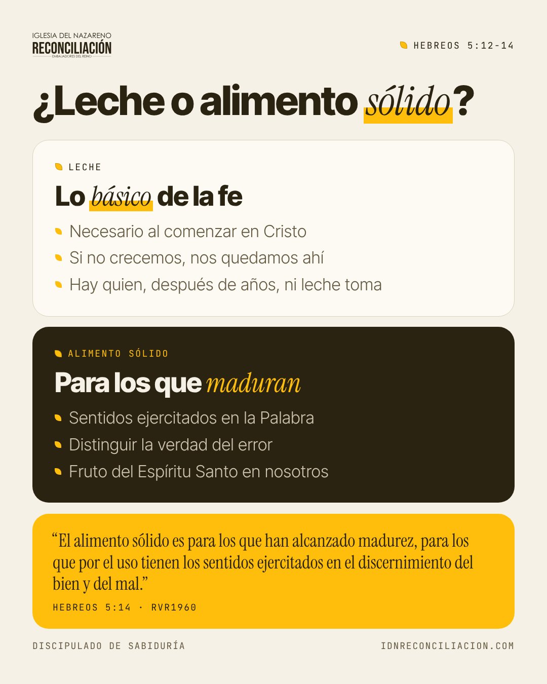 ¿Leche o alimento sólido? Lo básico de la fe y el alimento de los que maduran, con Hebreos 5:14