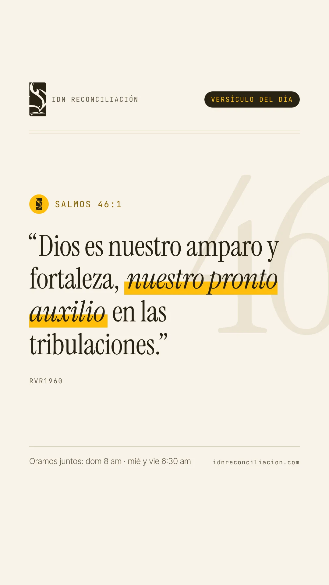 Versículo del día de IDN Reconciliación: Salmos 46:1, Reina-Valera 1960
