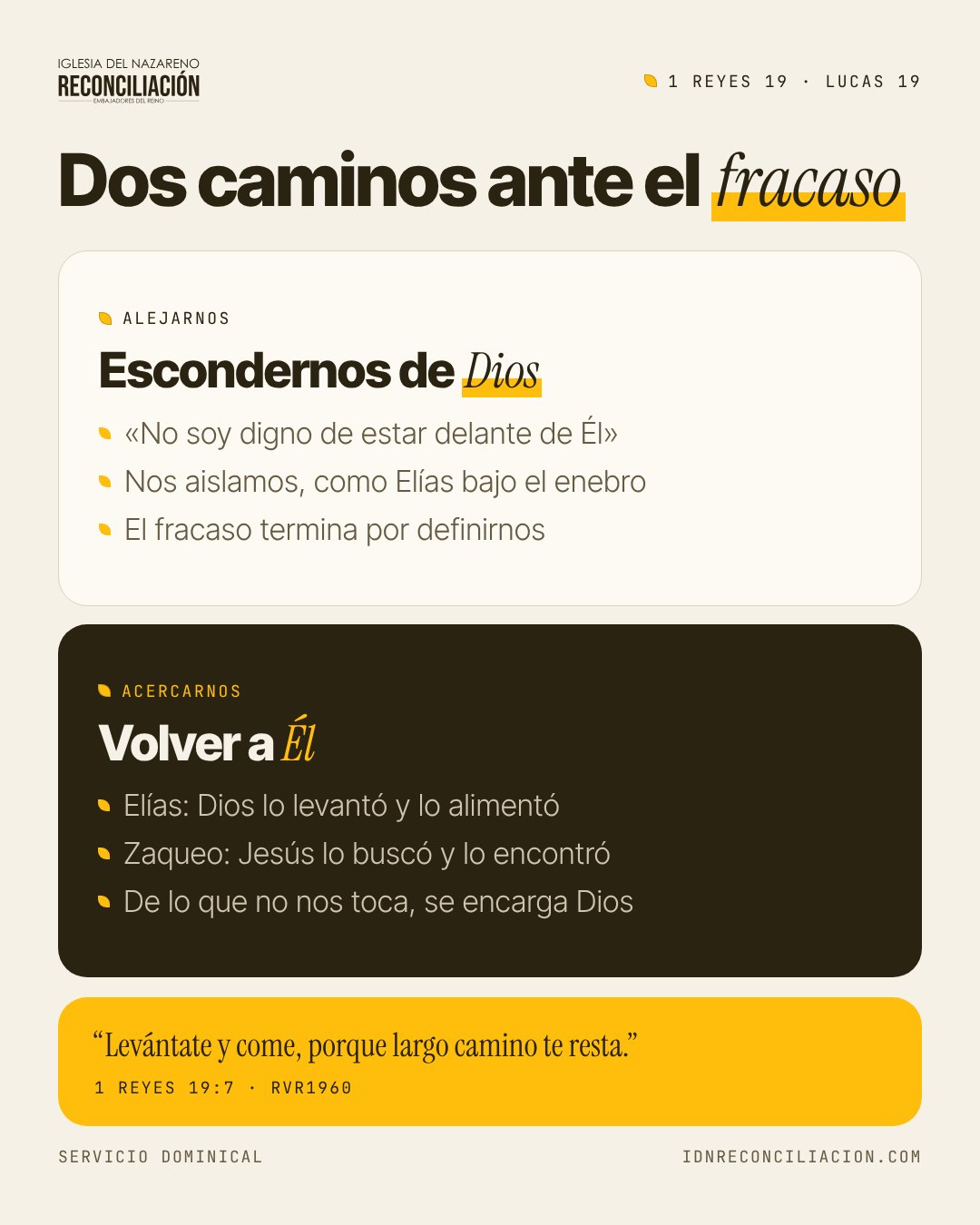 Dos caminos ante el fracaso: alejarnos de Dios o acercarnos a Él, y de lo que no nos toca se encarga Dios, con 1 Reyes 19:7
